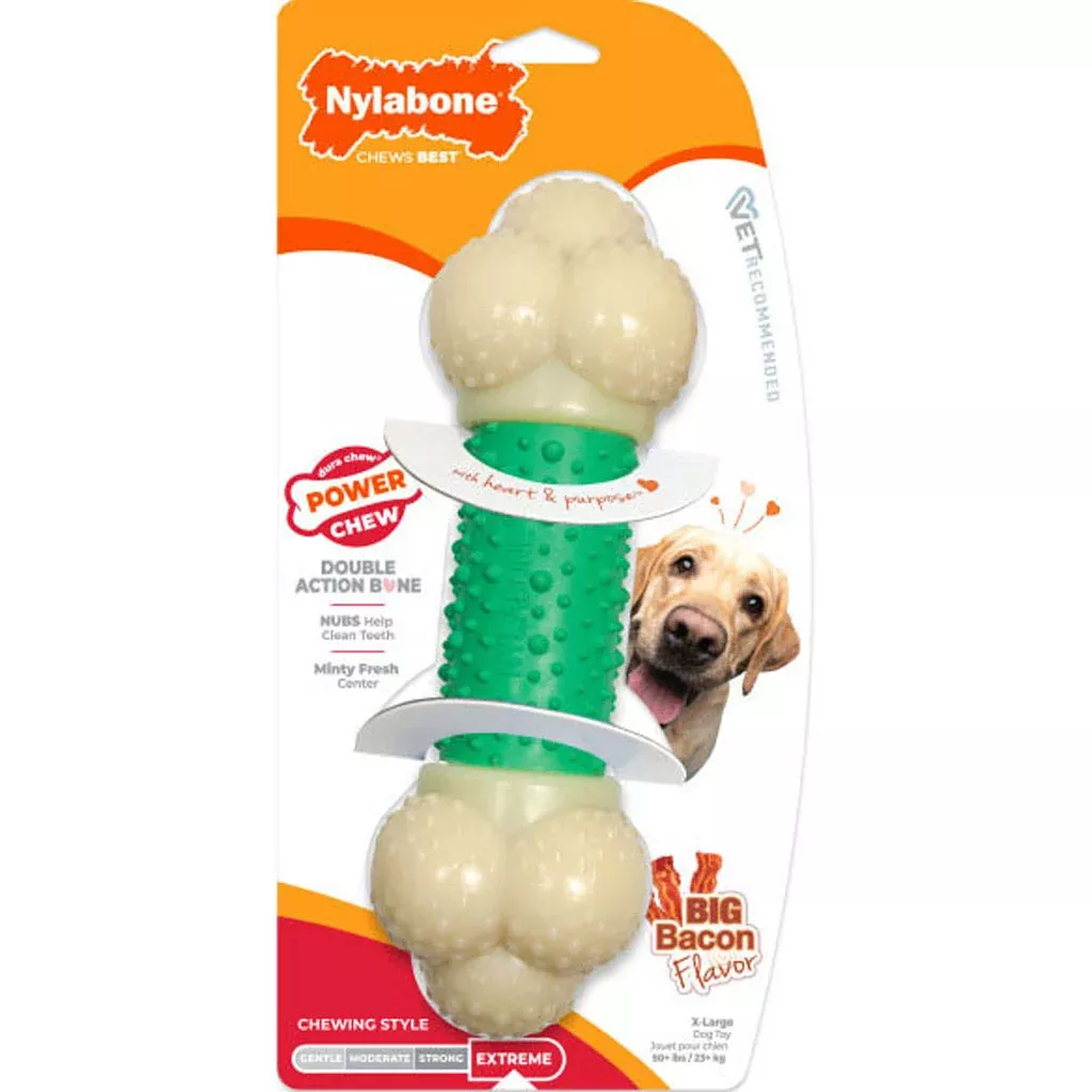 Nylabone Power Chew Double Action Dog Chew, Bacon, XL