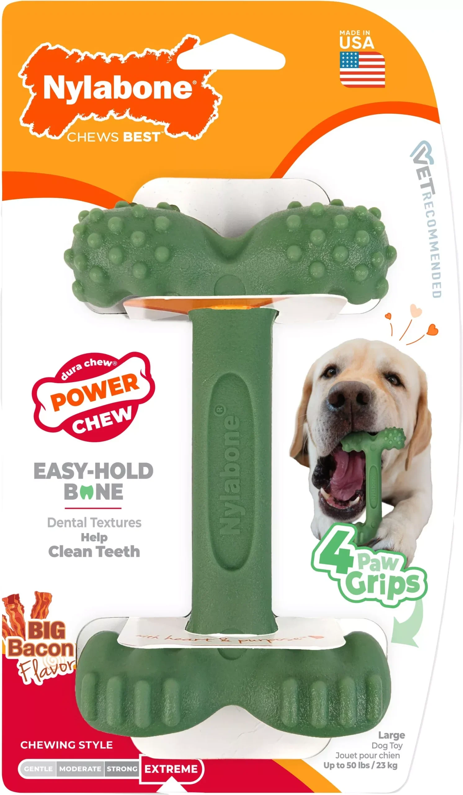 Nylabone Power Chew Easy-Hold 4 Paw Grips Bacon Large