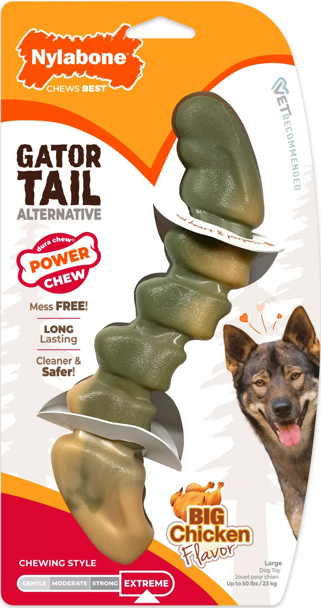 Nylabone Power Chew Gator Tail, Chicken, Large
