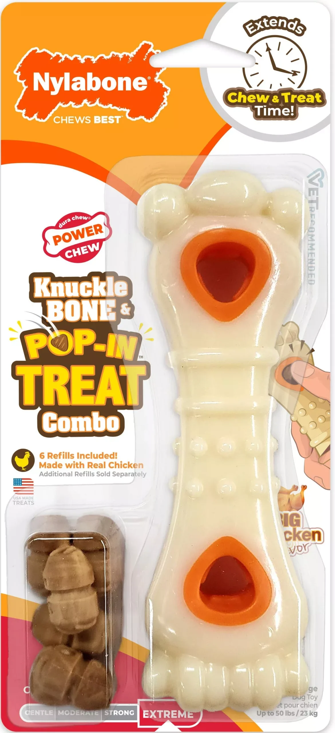 Nylabone Power Chew Knuckle Bone & Pop-In Treat Chicken Large