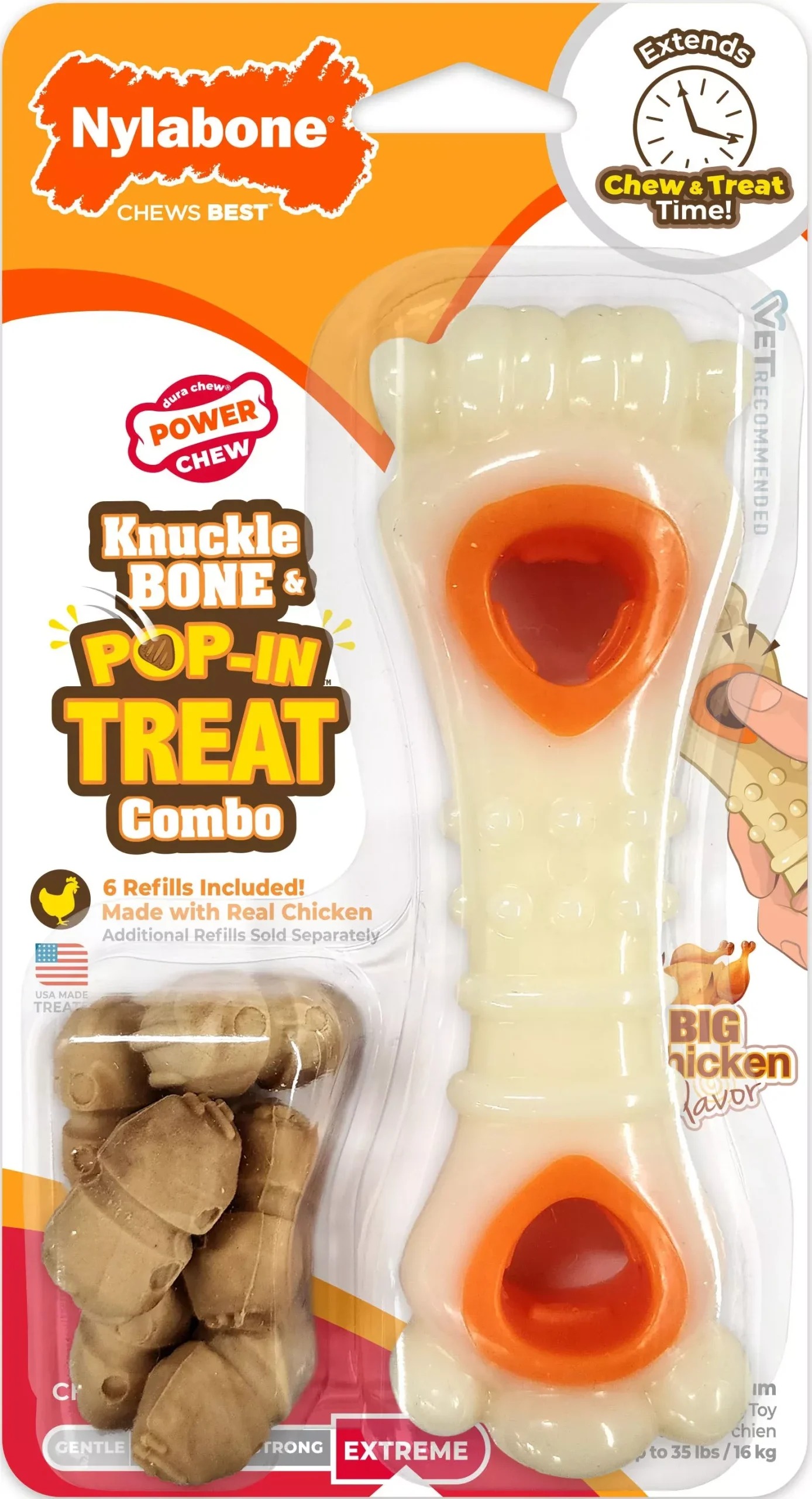 Nylabone Power Chew Knuckle Bone & Pop-In Treat Chicken Medium