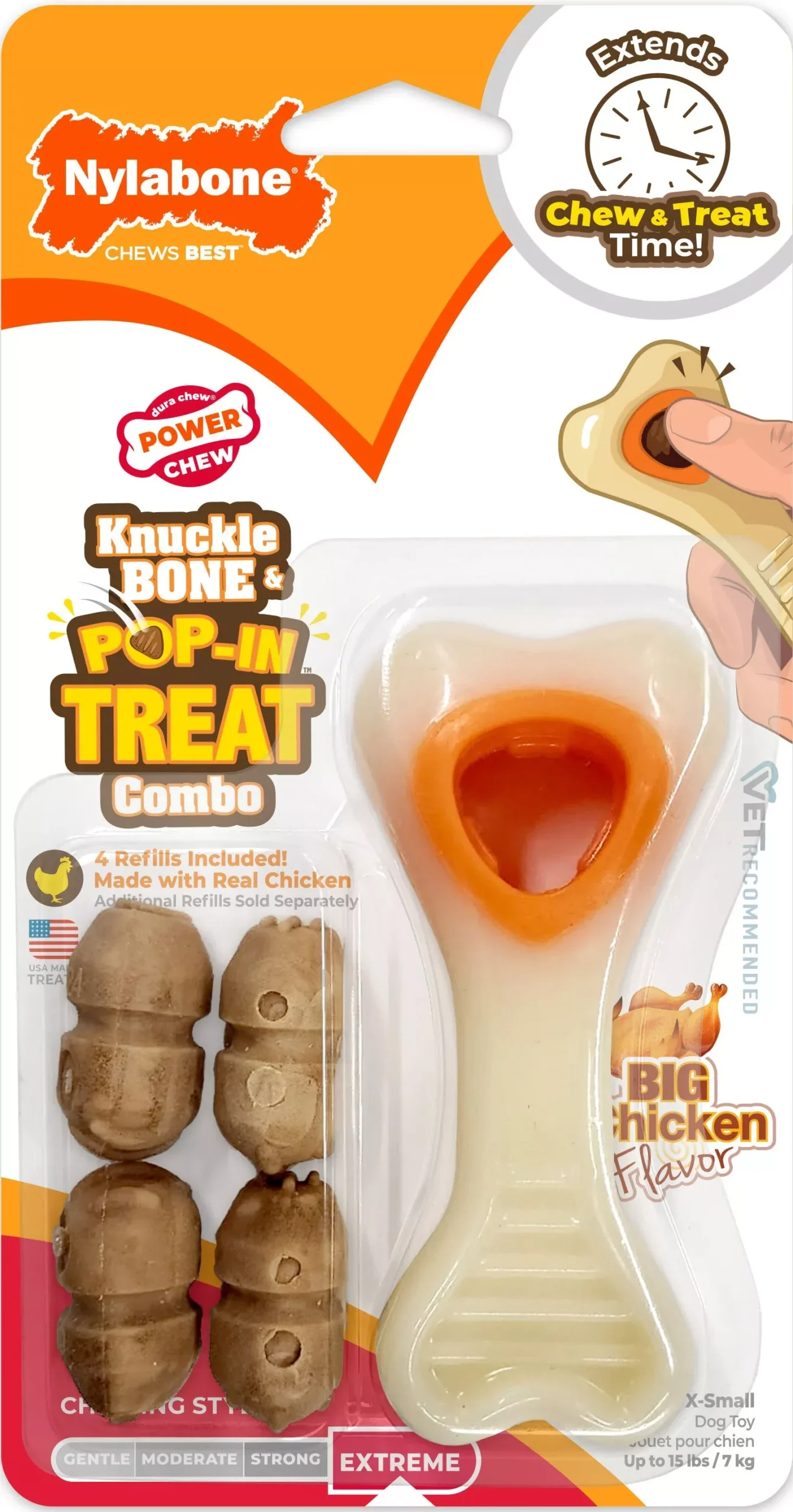 Nylabone Power Chew Knuckle Bone & Pop-In Treat Chicken X-Small