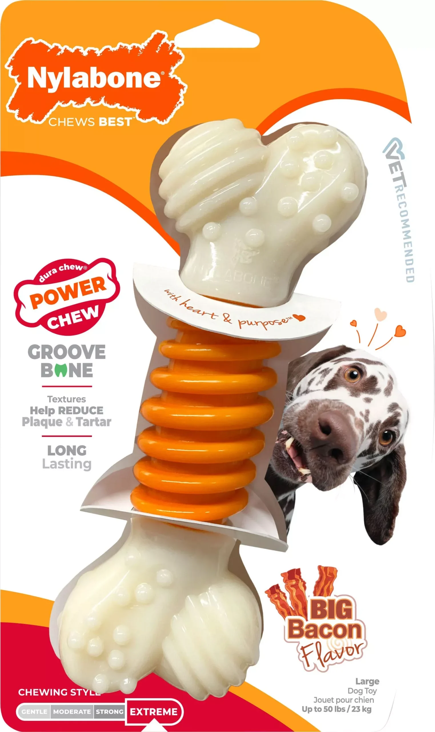 Nylabone Power Chew Pro Action Dental Bone, Bacon, Large