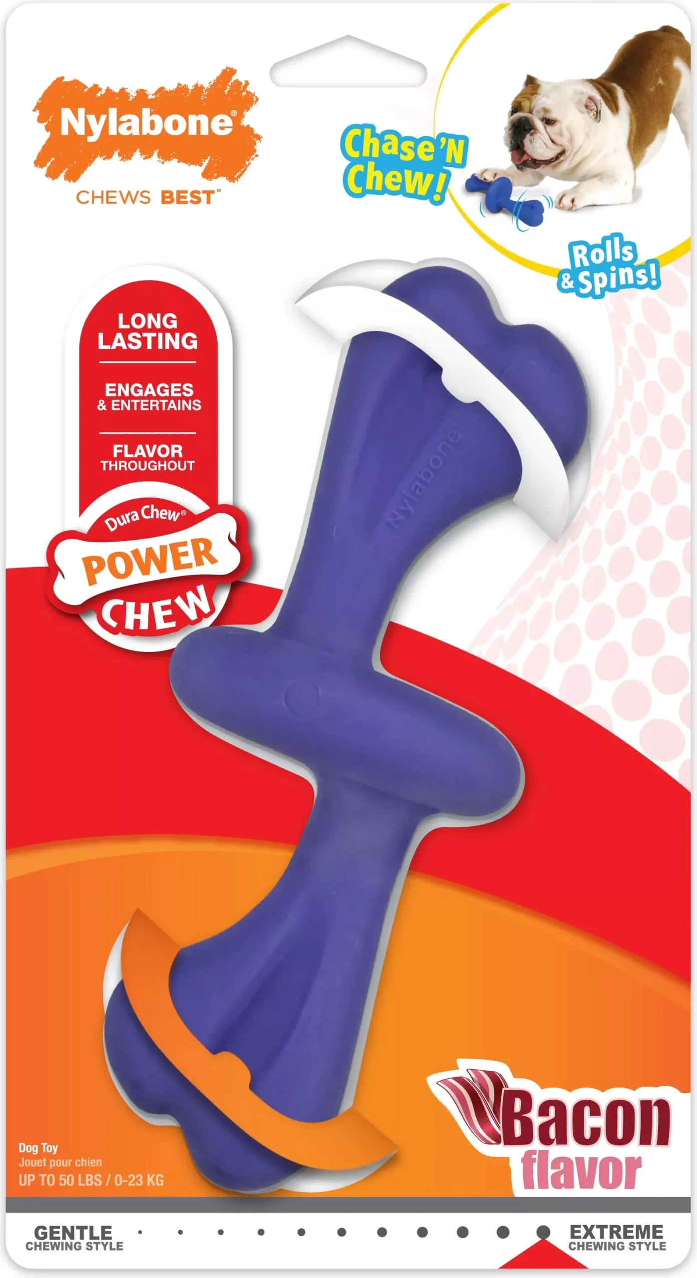 Nylabone Power Chew Rolley Dog Chew, Bacon, One Size