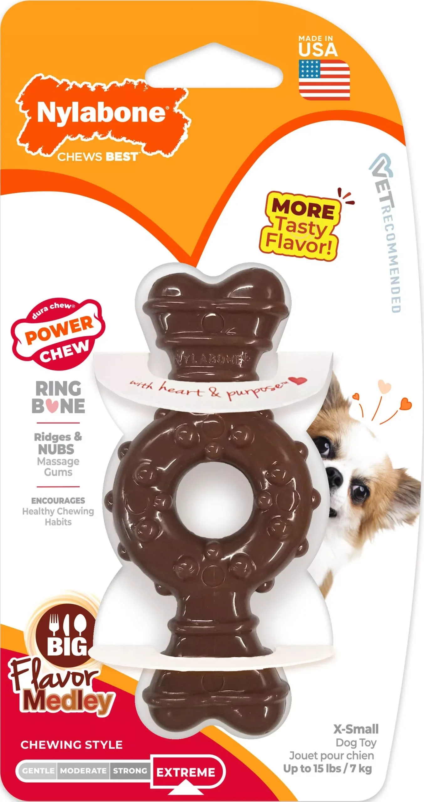 Nylabone Power Chew Textured Ring Bone, Flavor Medley, Petite