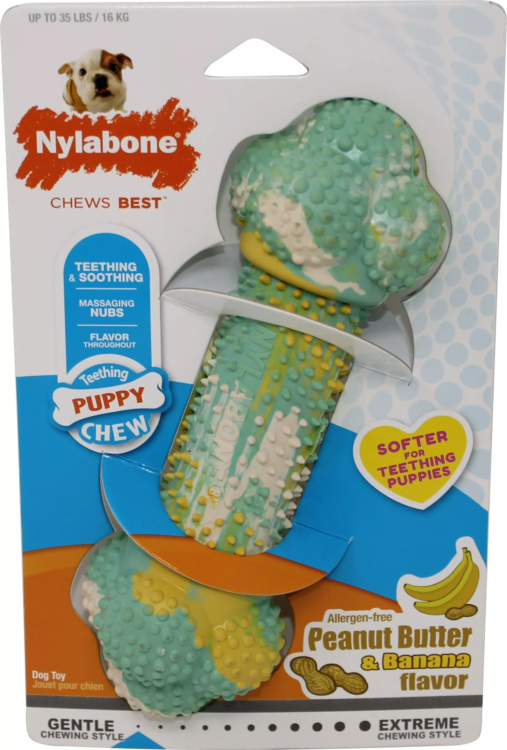 Nylabone Puppy Chew Double Action Bone, Peanut Butter, Wolf