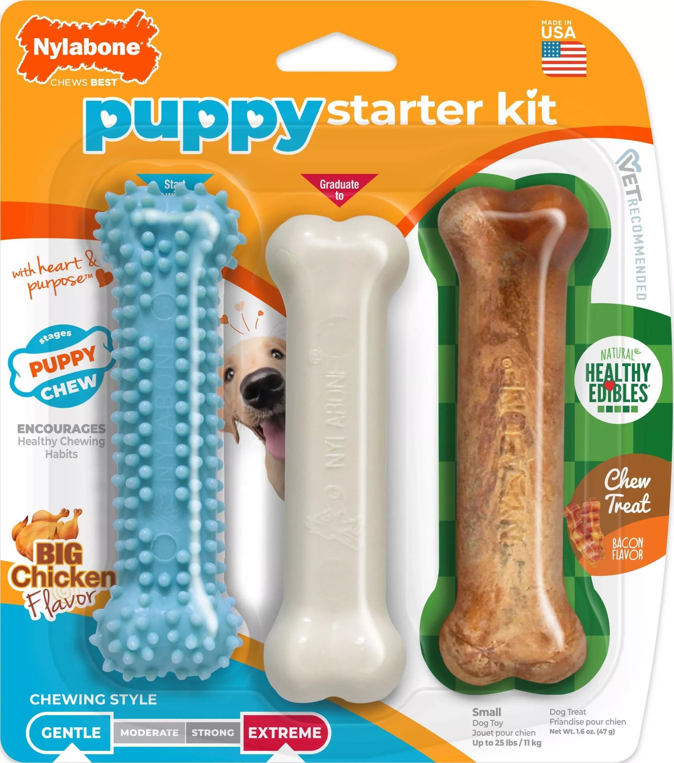 Nylabone Puppy Chew Starter Pack Small Chicken/Bacon 3 Pack