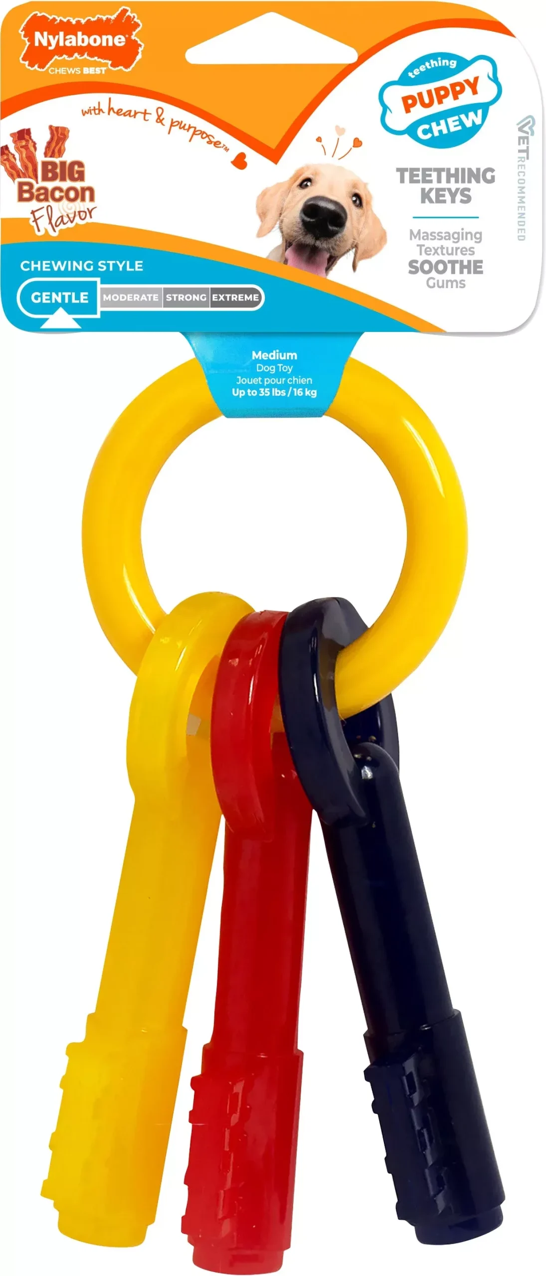 Nylabone Puppy Chew Teething Keys, Bacon, Wolf Size