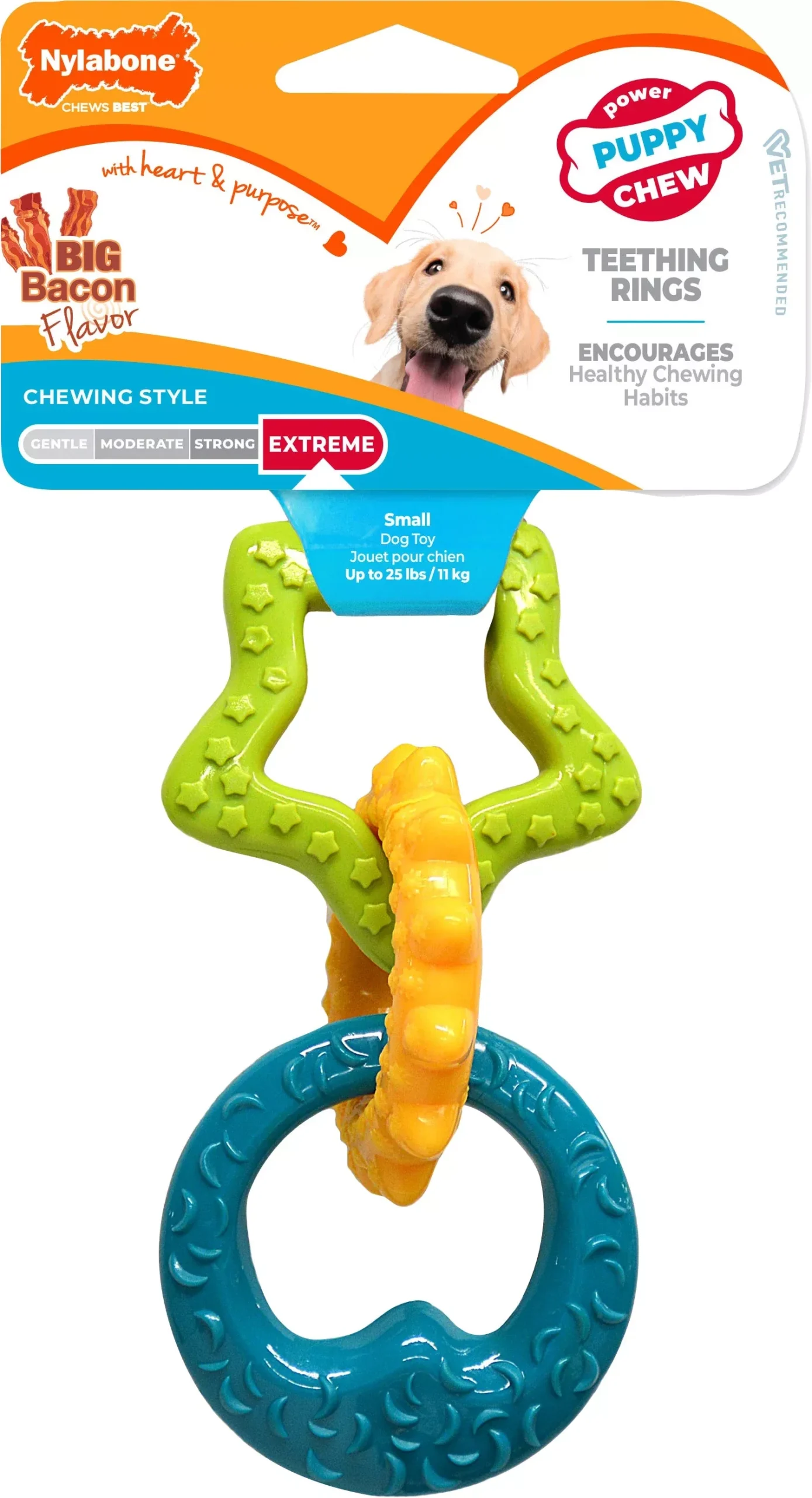 Nylabone Puppy Chew Teething Rings, Bacon, Small