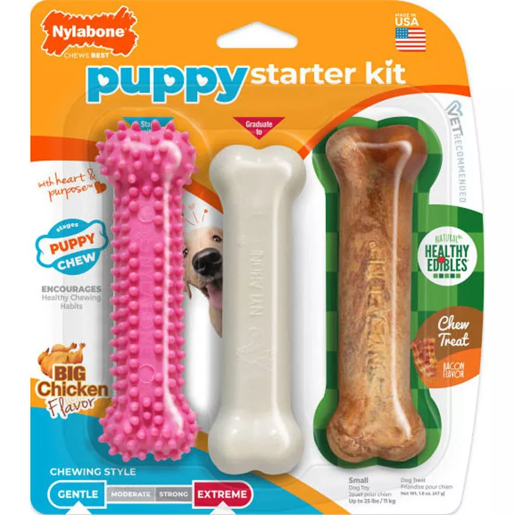 Nylabone Puppy Chew Variety Pack Small Pink, Chicken 3 Pack