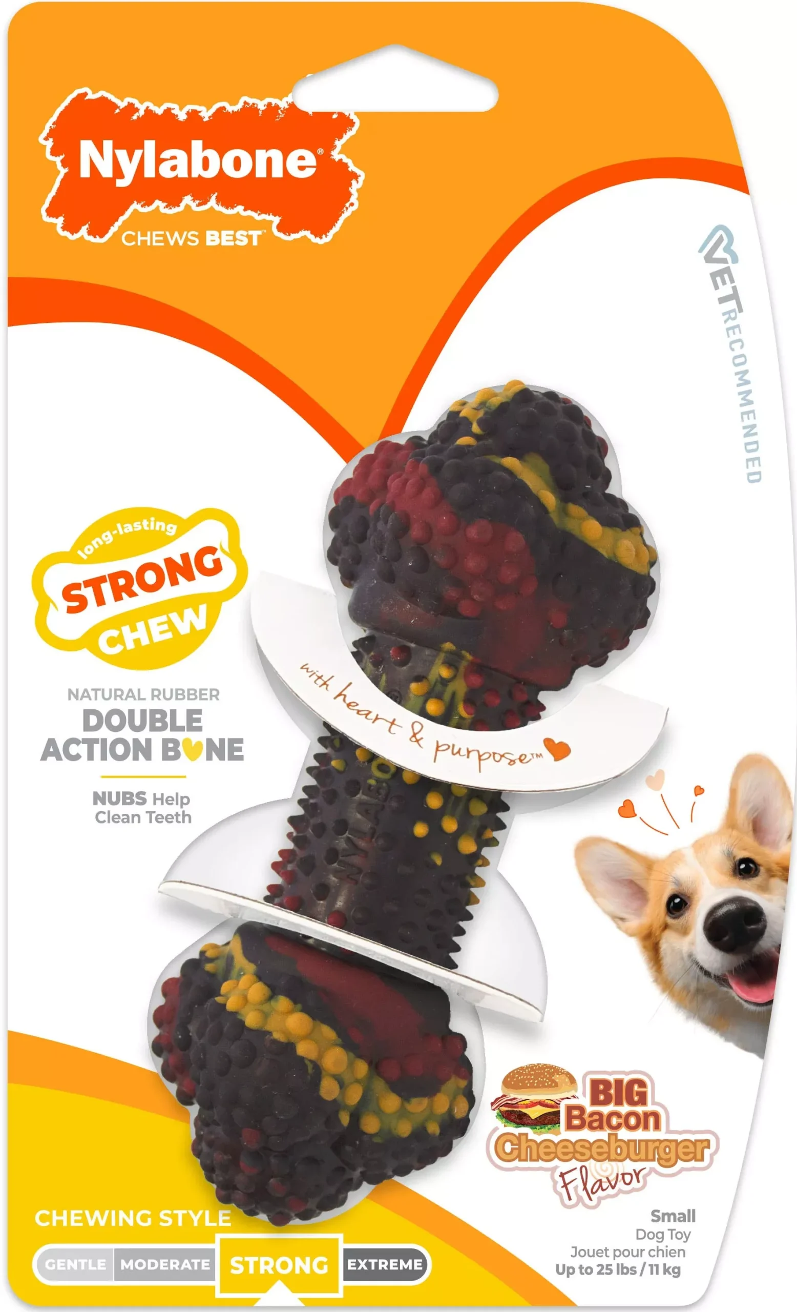 Nylabone Strong Chew Double Action Bone Small Bacon Cheeseburger