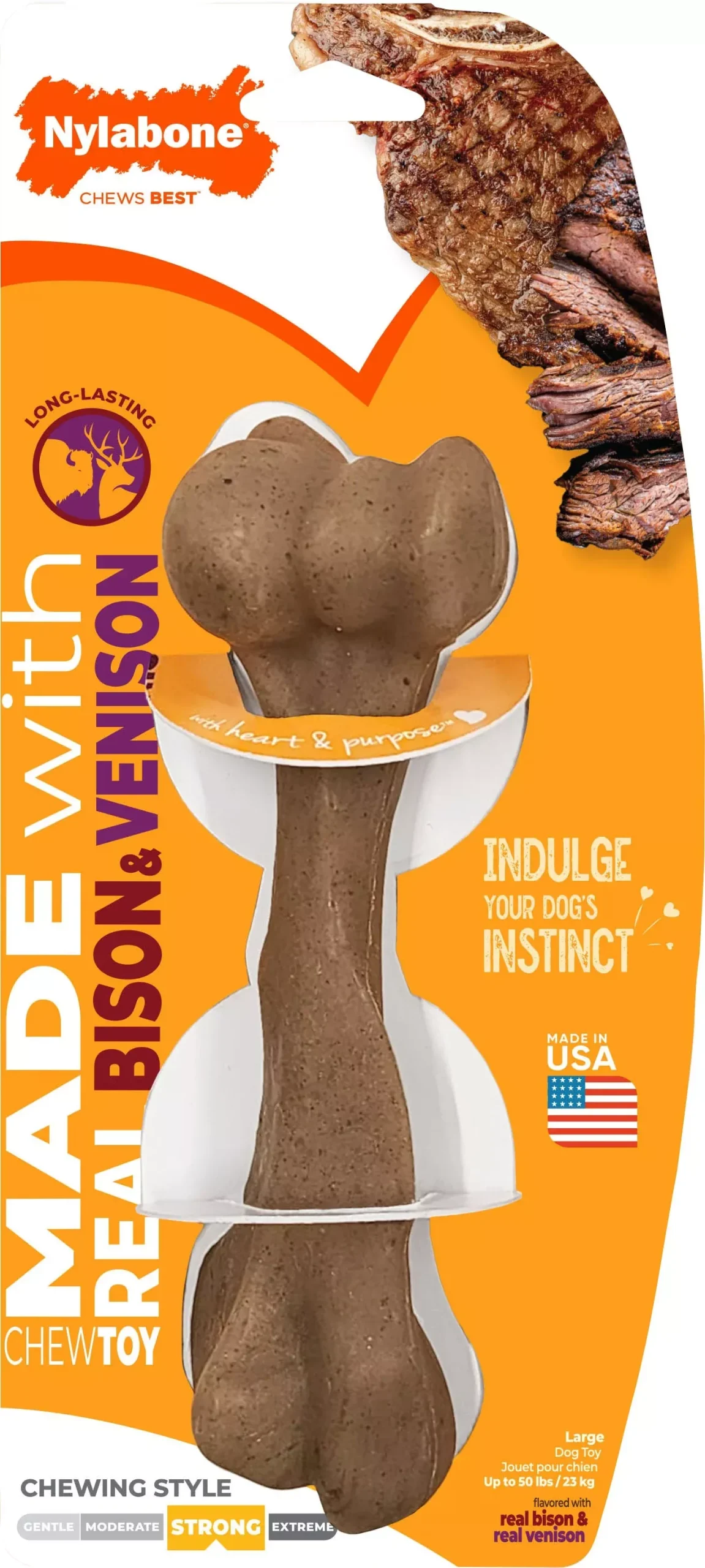 Nylabone Strong Chew Real Ingredient Femur Large Bison & Venison