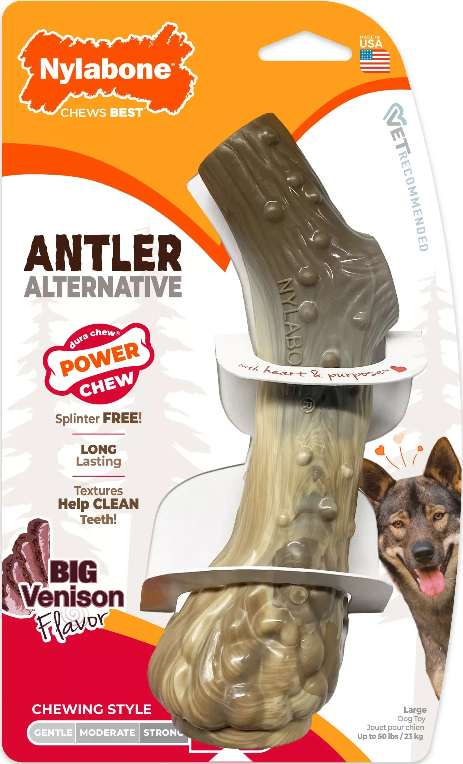 Nylabone Wild Alternative Antler Dog Chew, Venison, Large