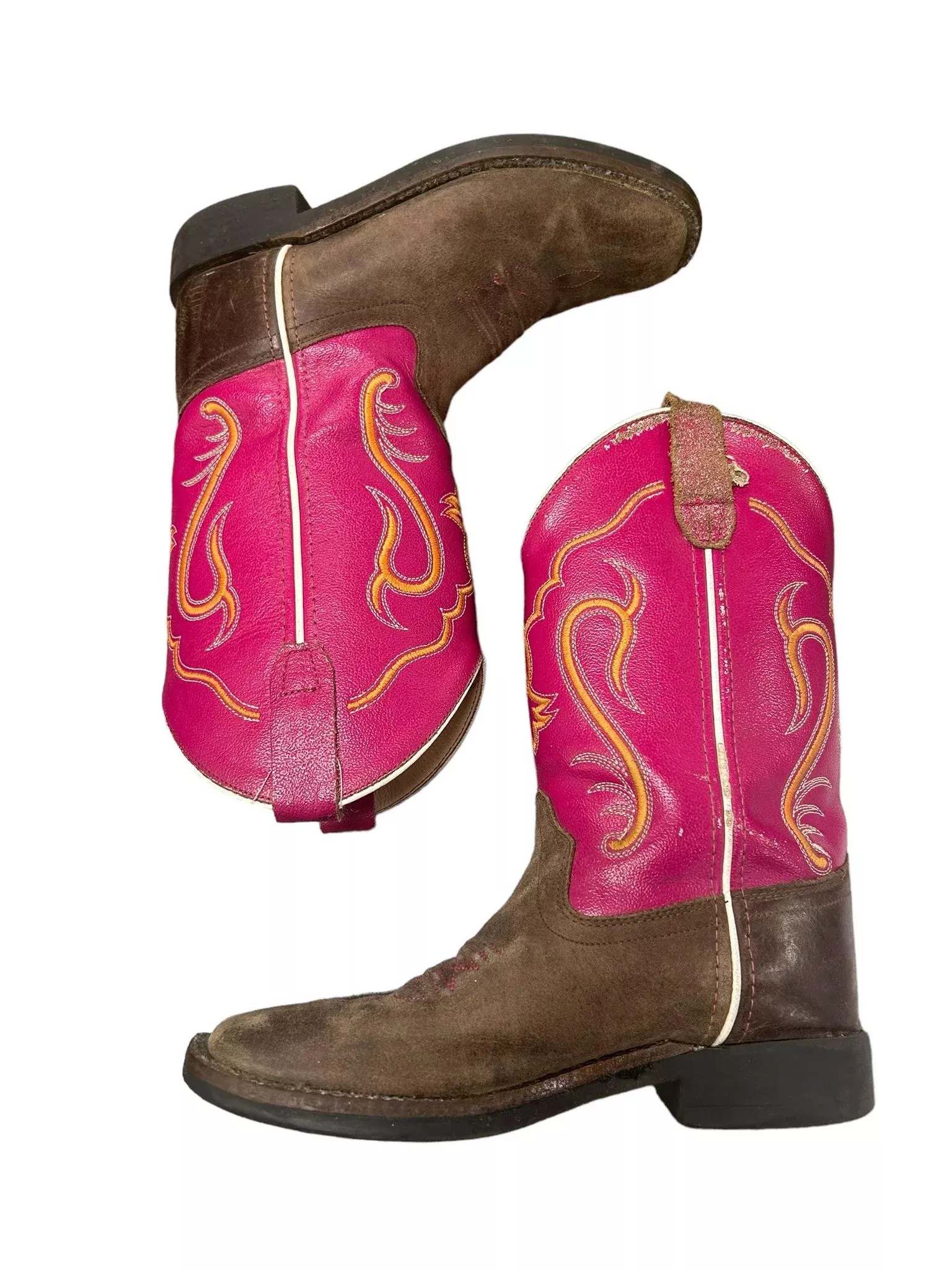 Old West Cowgirl Boots -Pink/ Brown 2 - USED