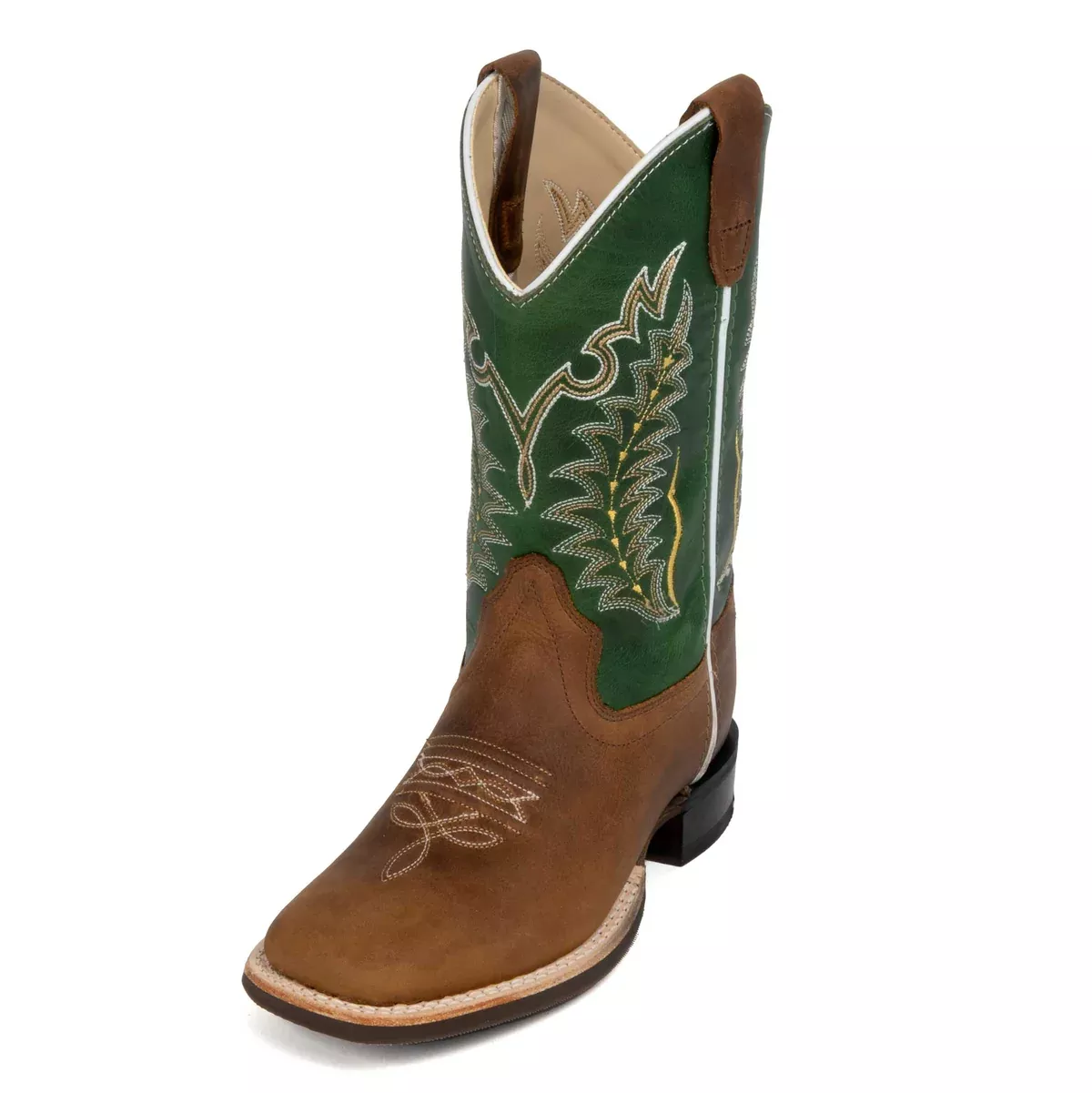 Old West Kid's Natural Green Leather Boot