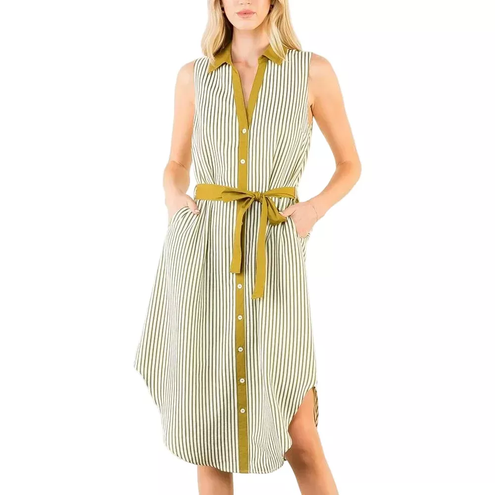 Olive Sleeveless Stripe Dress