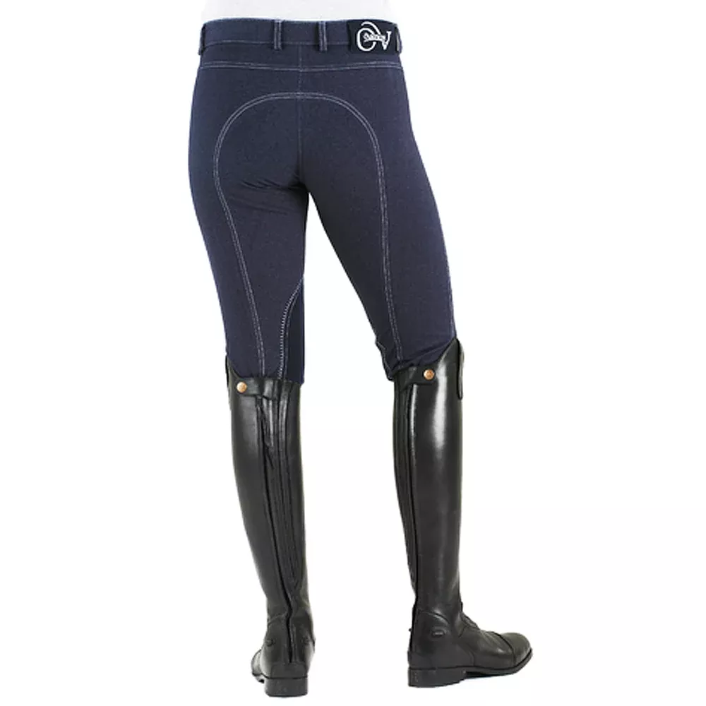 Ovation Euro Melange Knee Patch Breeches Indigo Denim-Knit Contrast Stitching