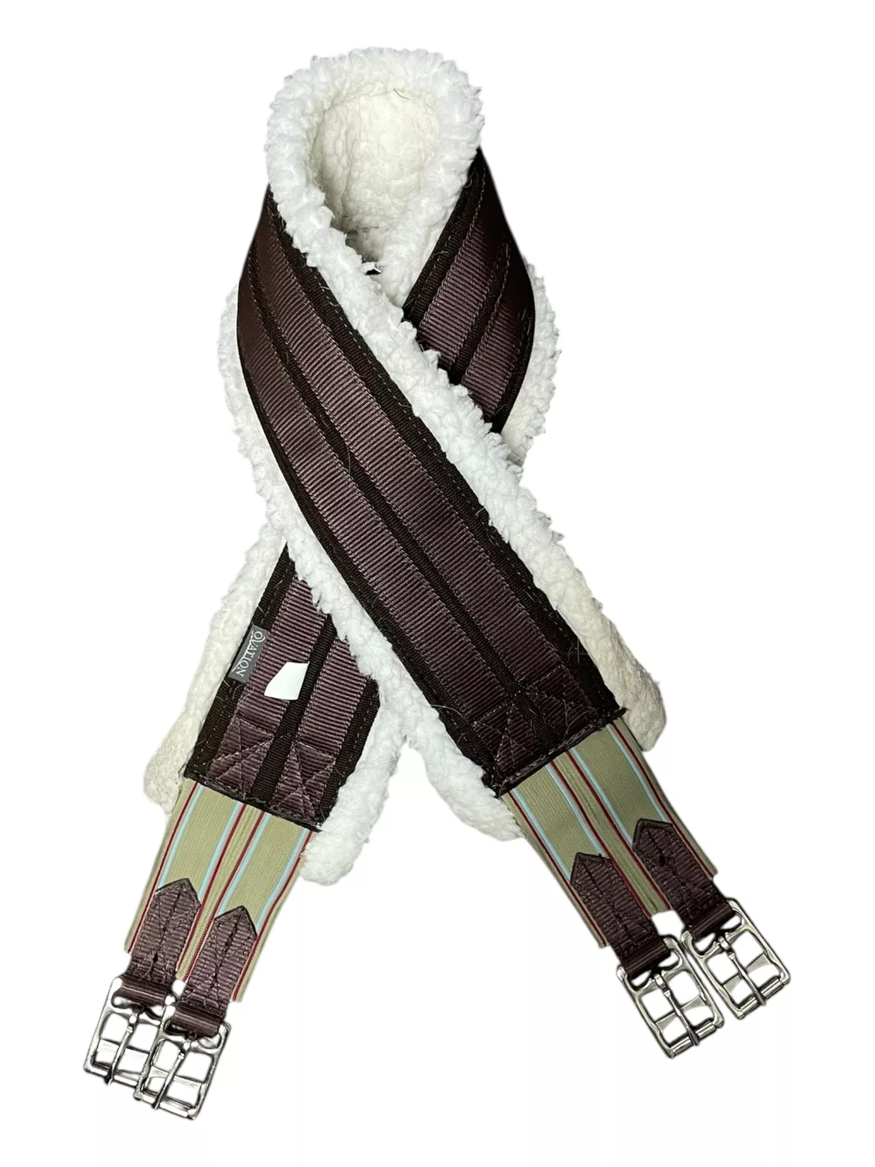 Ovation Fleece Lined Girth - Brown/White - 48" - USED