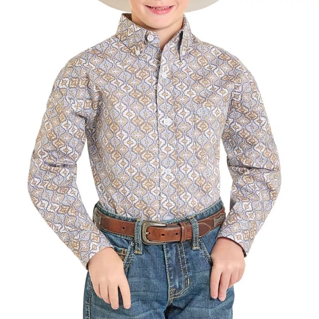 Panhandle Boy's Grey Plaid Button Down Shirt