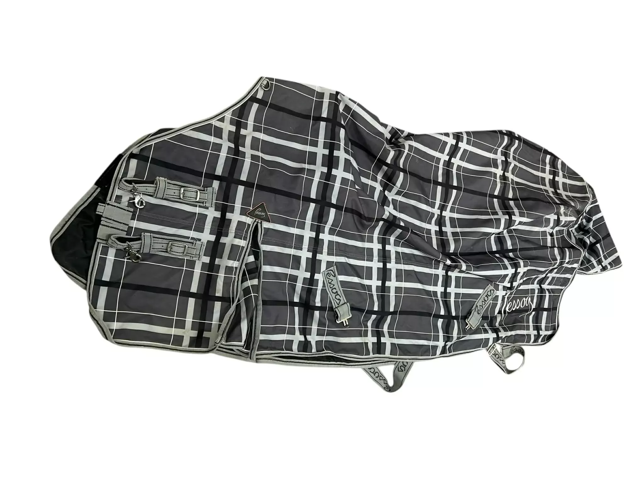 Pessoa Turnout Sheet - 76" - Grey/Black Plaid - USED