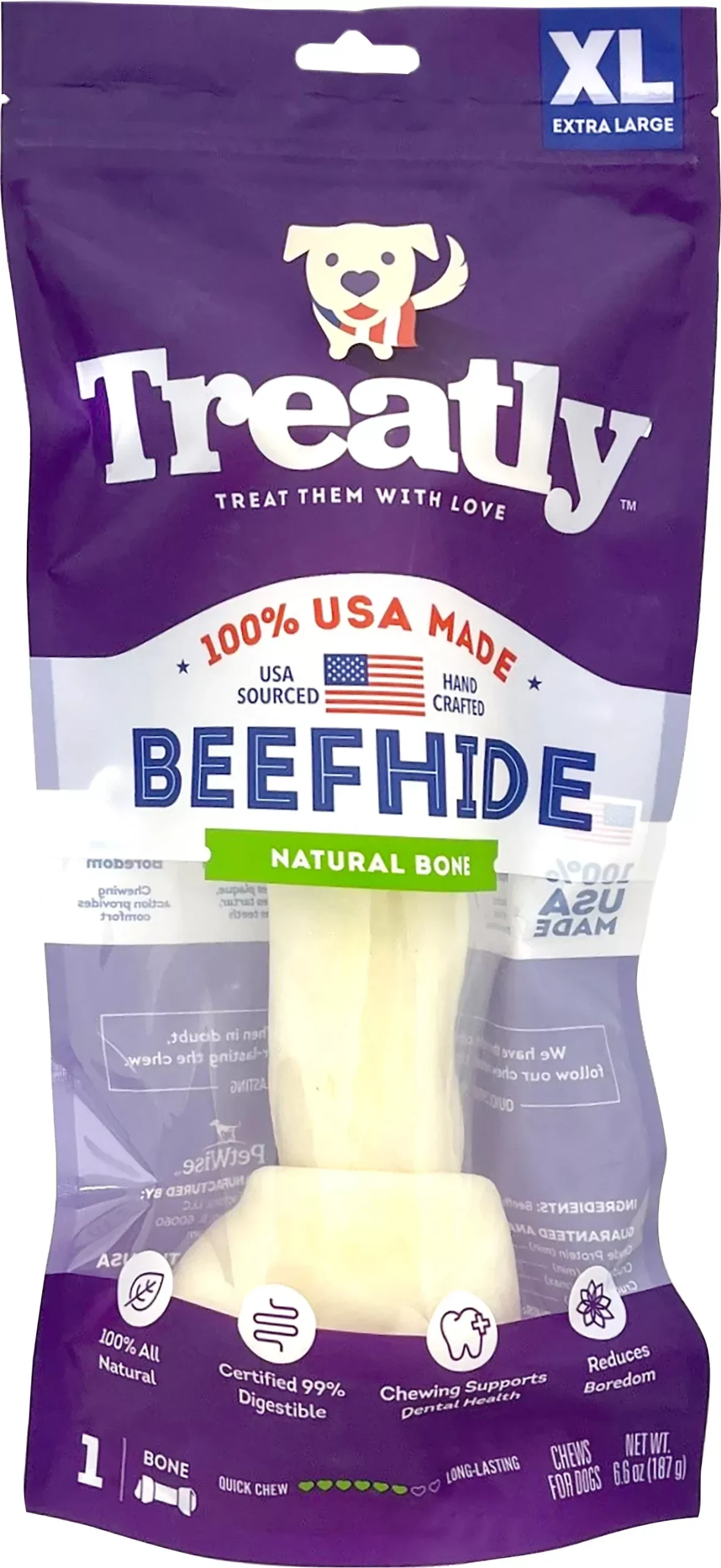 Pet Factory Treatly 100% USA Beefhide Bone, 11 in Single Pack