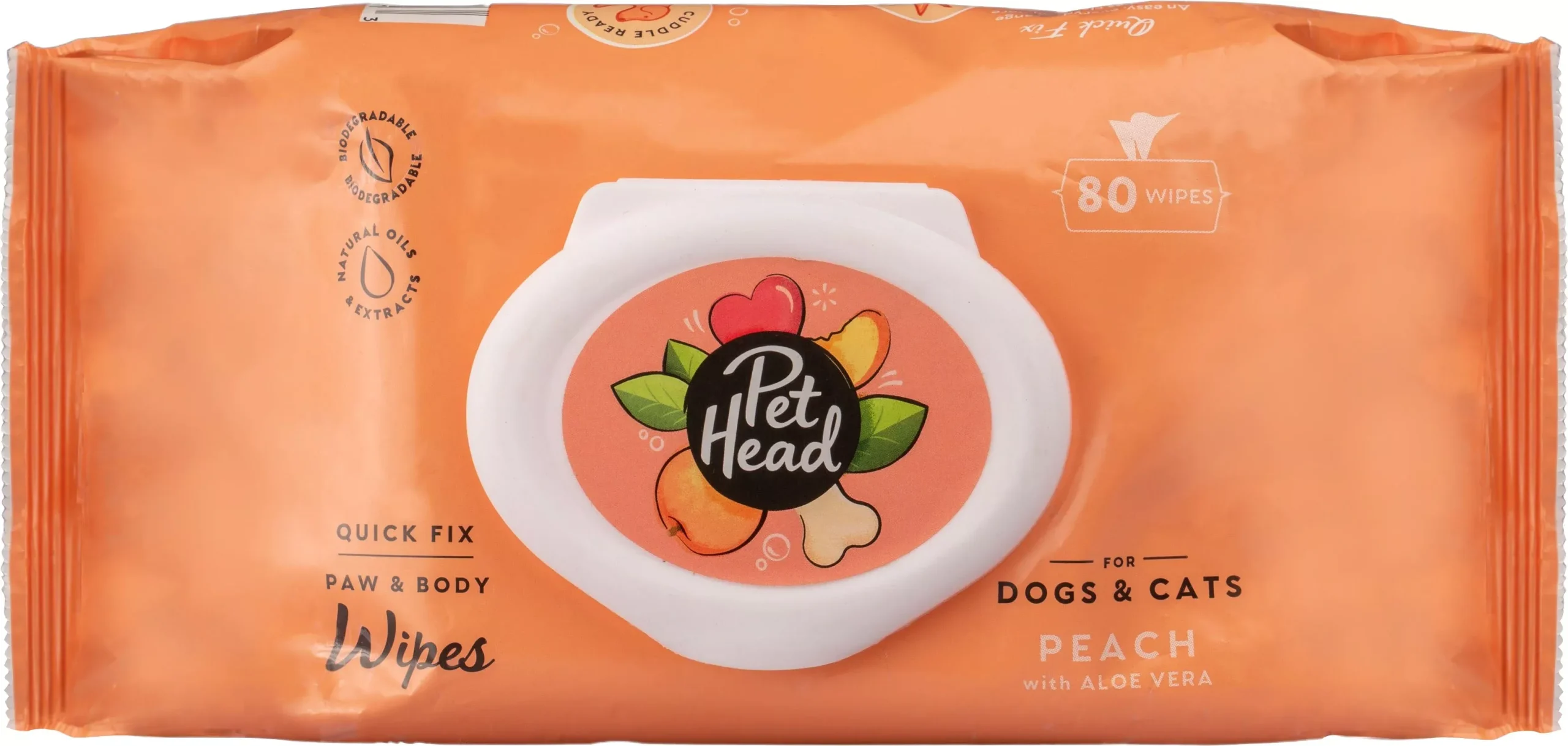 Pet Head Quick Fix 2-in-1 Wipes, Peach, 80 Pack