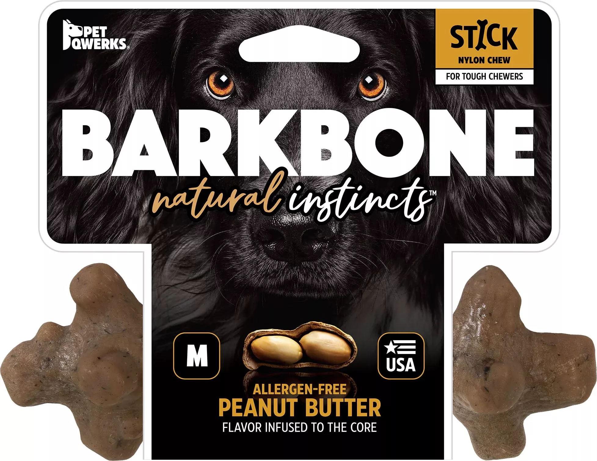 Pet Qwerks BarkBone Stick Nylon Dog Chew, Peanut Butter, Medium