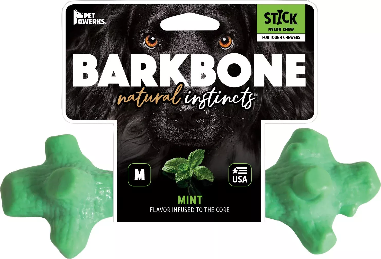 Pet Qwerks BarkBone USA Breath Chew Stick, Medium, Mint
