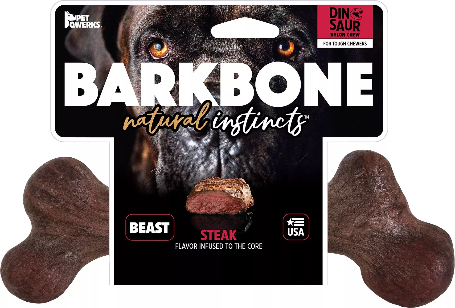 Pet Qwerks Dinosaur BarkBone Extreme Dog Chew, Beast, Steak
