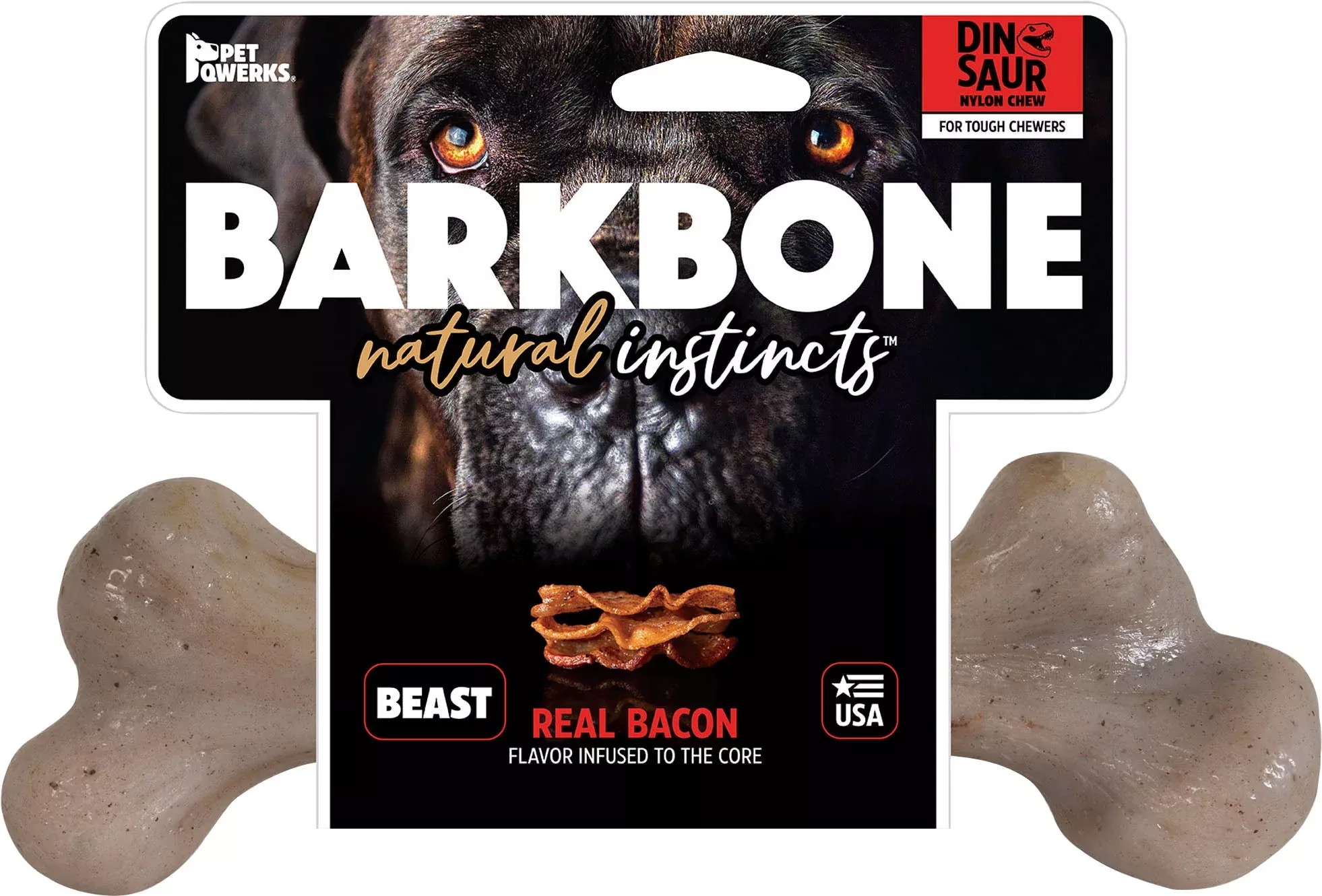 Pet Qwerks Dinosaur BarkBone USA Dog Chew Beast Bacon