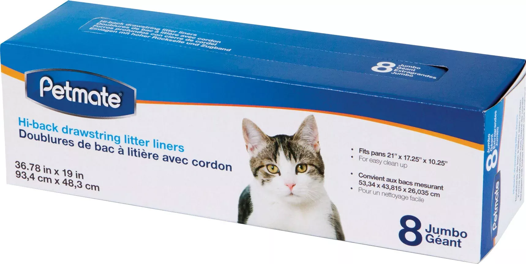 Petmate Hi-Back Litter Pan Liners, Jumbo, Clear, 8 Pack