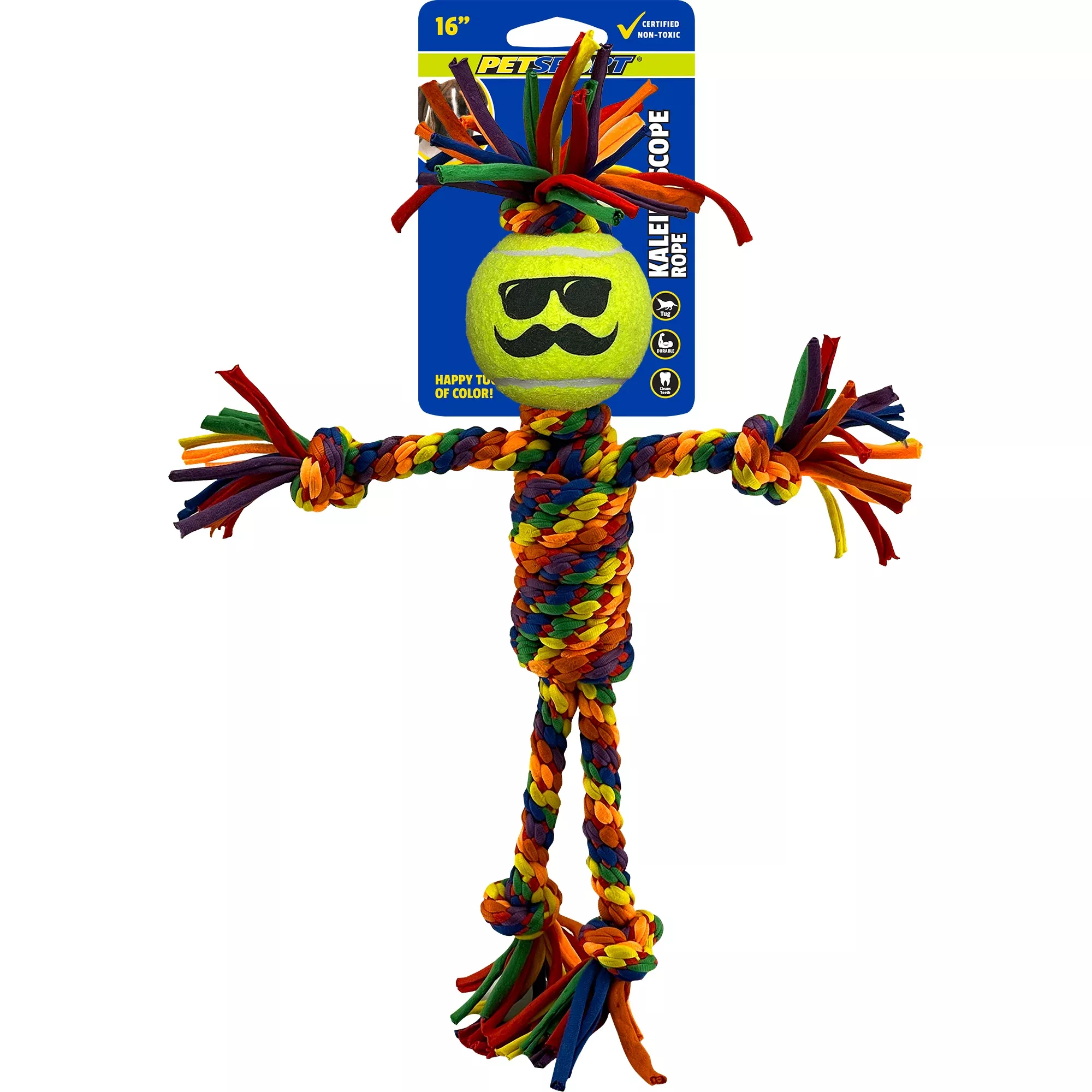 Petsport Kaleidoscope Rope Dude with Ball, 16 in