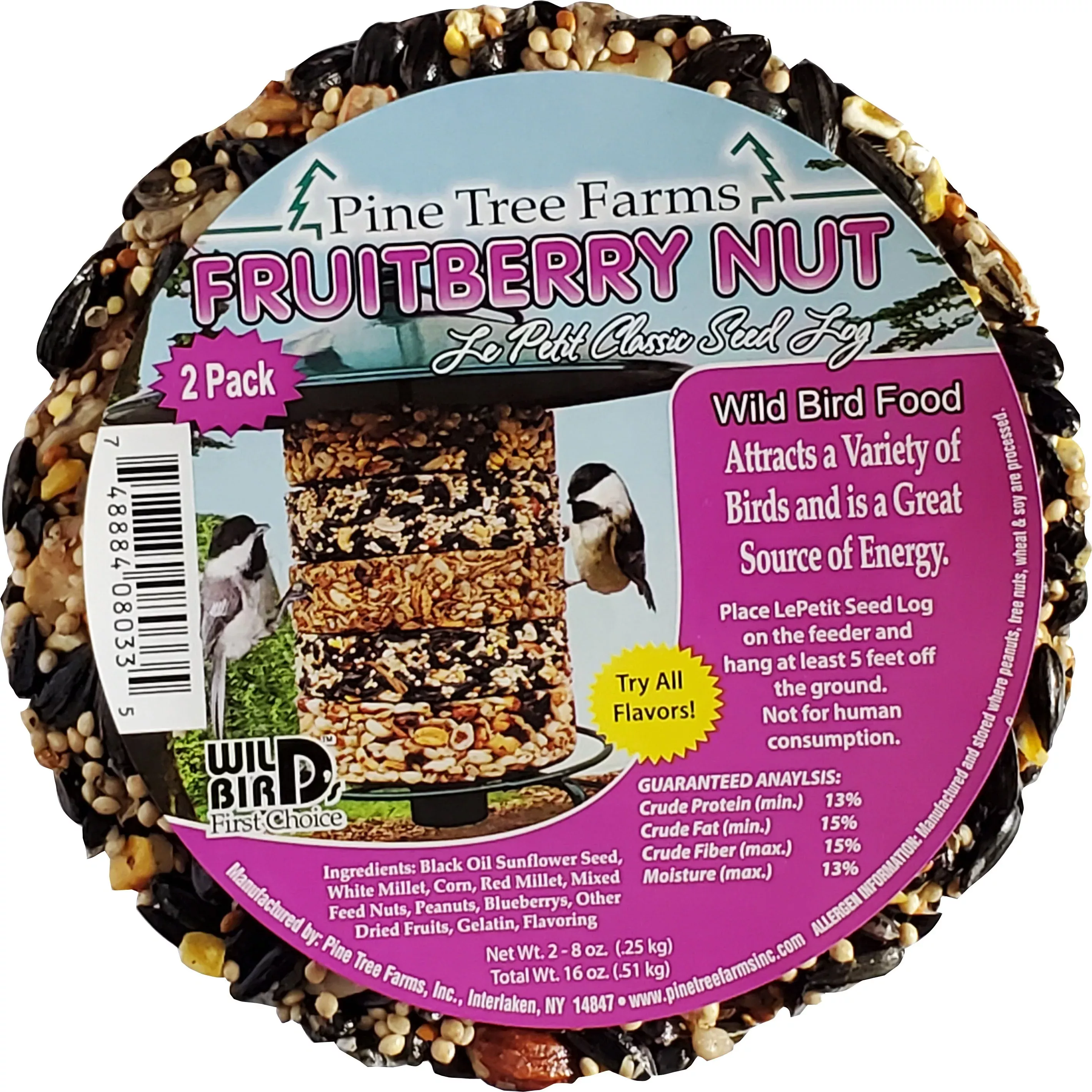 Pine Tree Farms Le Petit Classic Seed Log Fruit Berry Nut 8 oz, 2 Pack