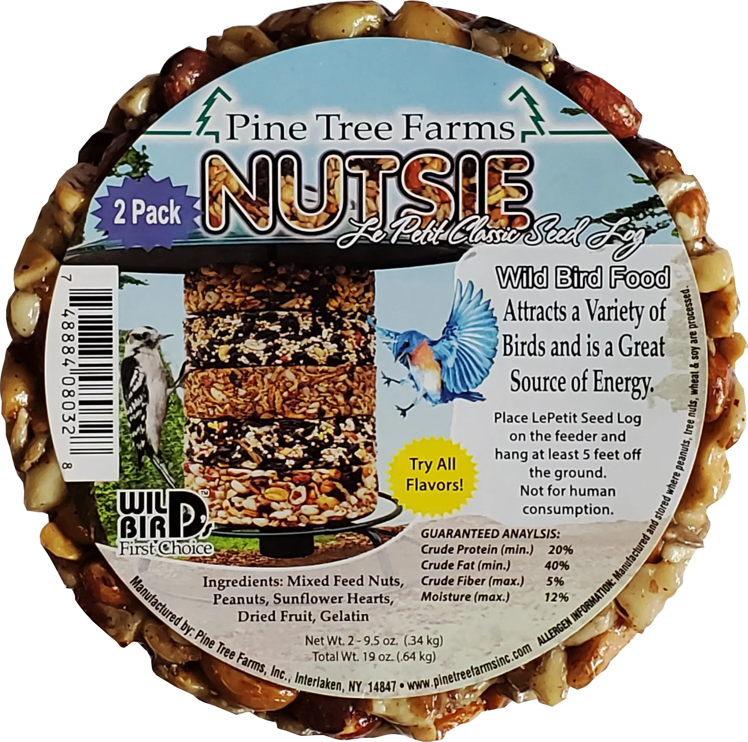 Pine Tree Farms Le Petit Classic Seed Log, Nutsie 9.5 oz 2-Pack
