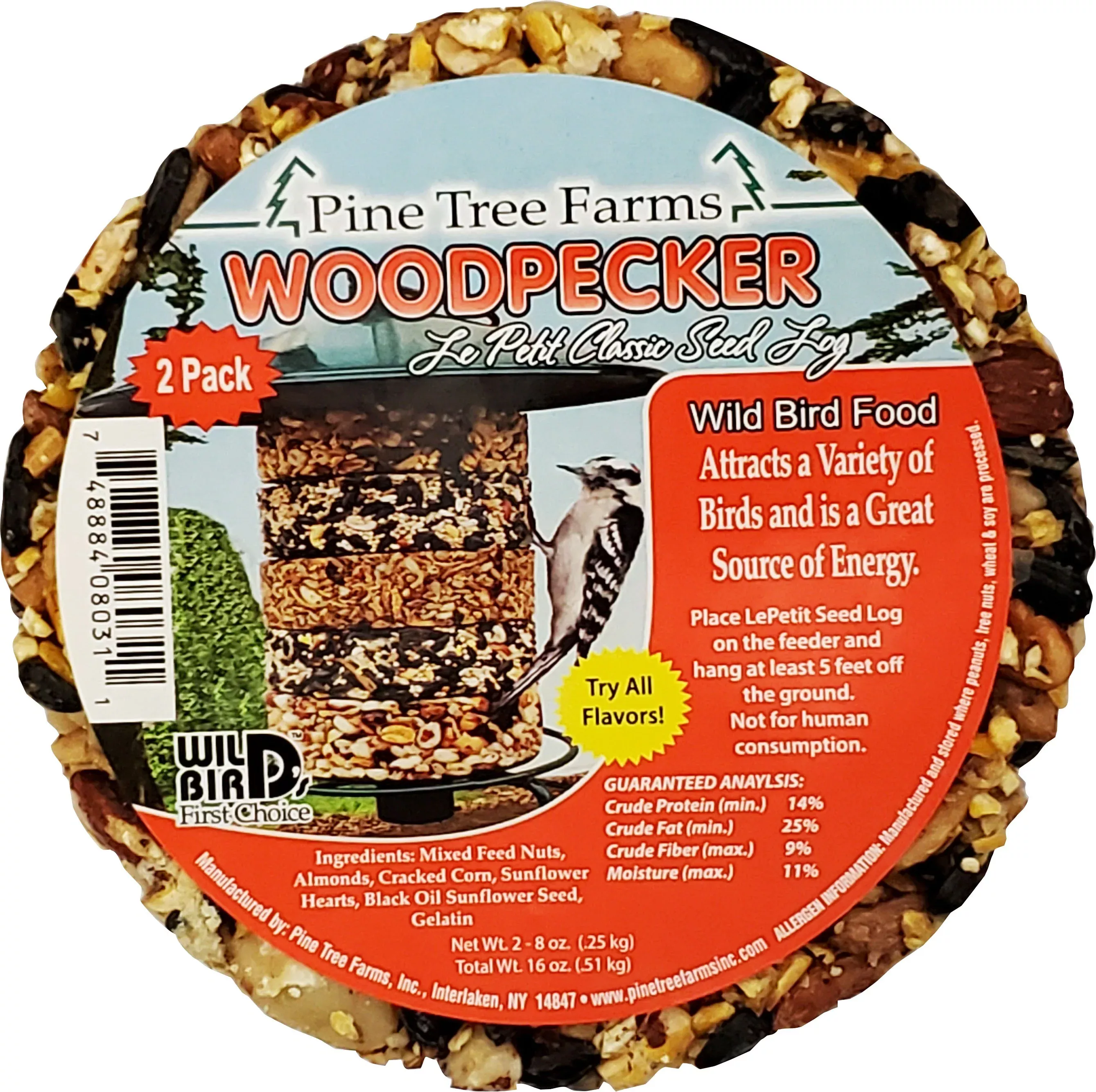 Pine Tree Farms Le Petit Classic Seed Log, Woodpecker, 8 oz, 2 Pack