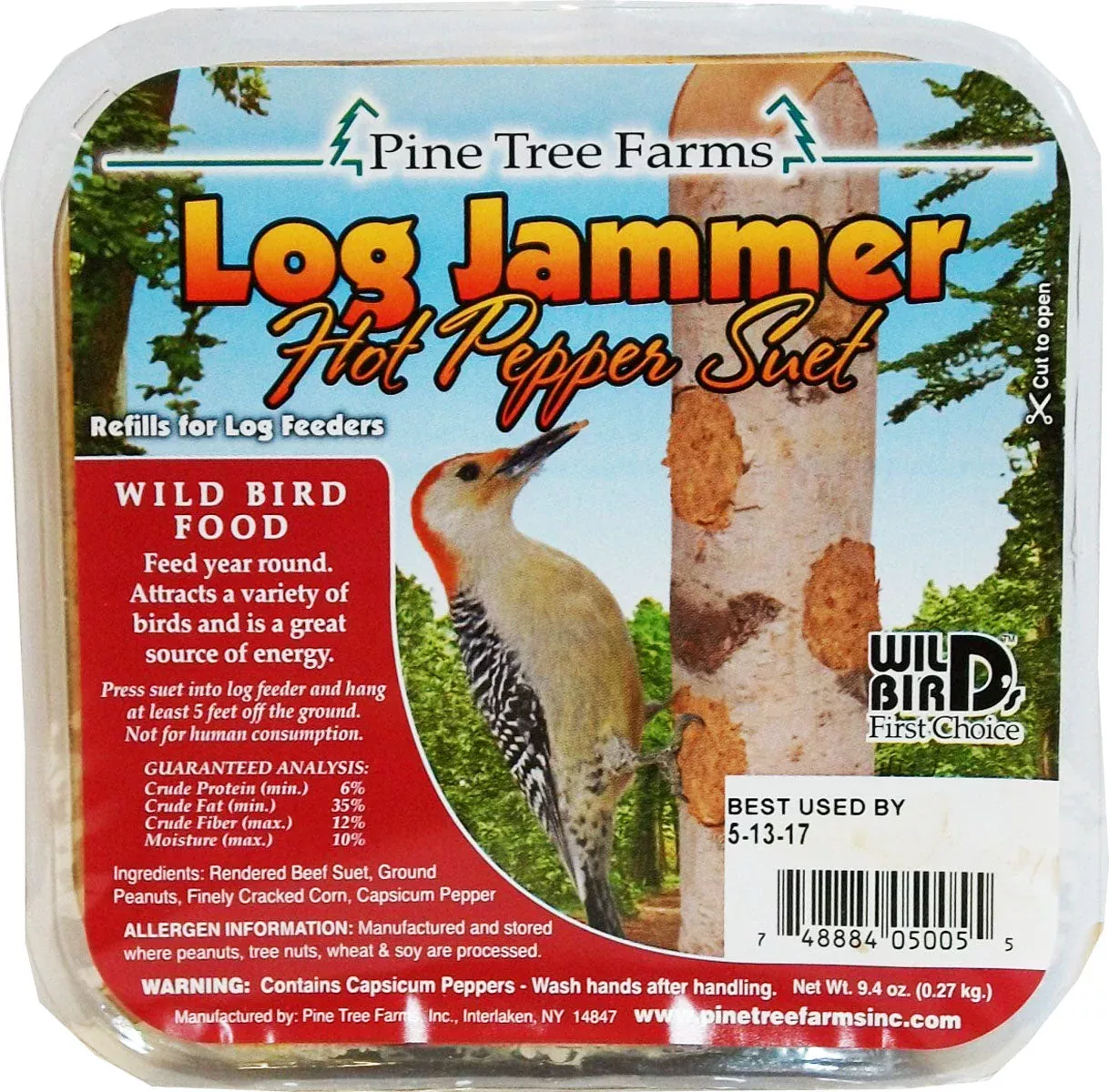 Pine Tree Farms Log Jammer Suet Plugs, Hot Pepper 9.4 oz 3-Pack