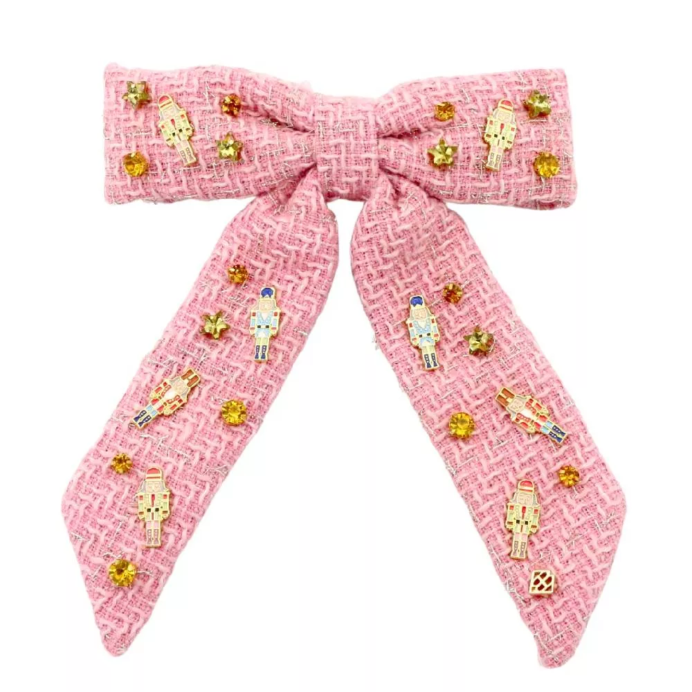 Pink/Gold Metallic Tweed Nutcracker Bow Barrette - FINAL SALE