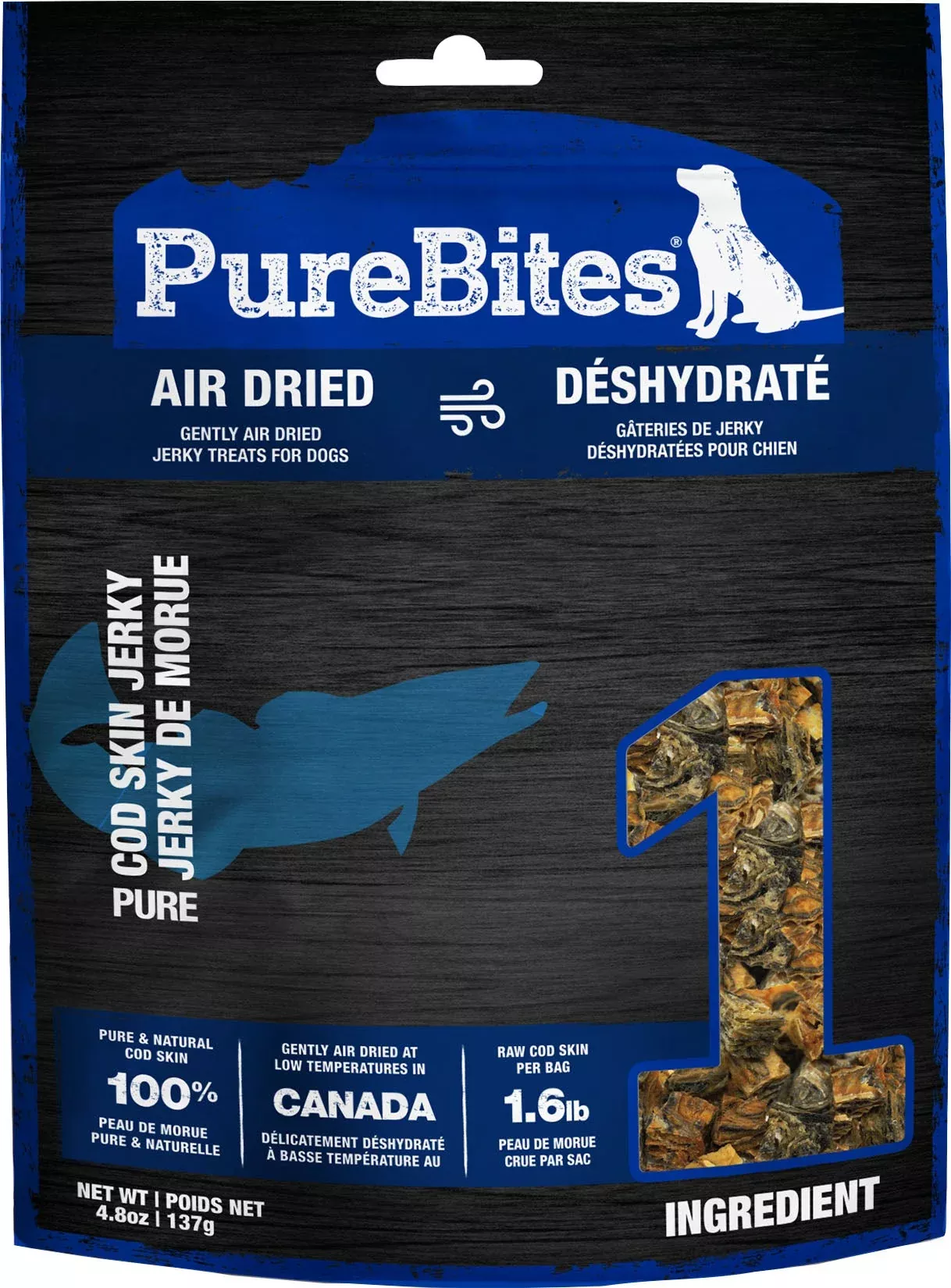 PureBites Freeze Dried Dog Treats, Cod Skin, 4.8 Oz