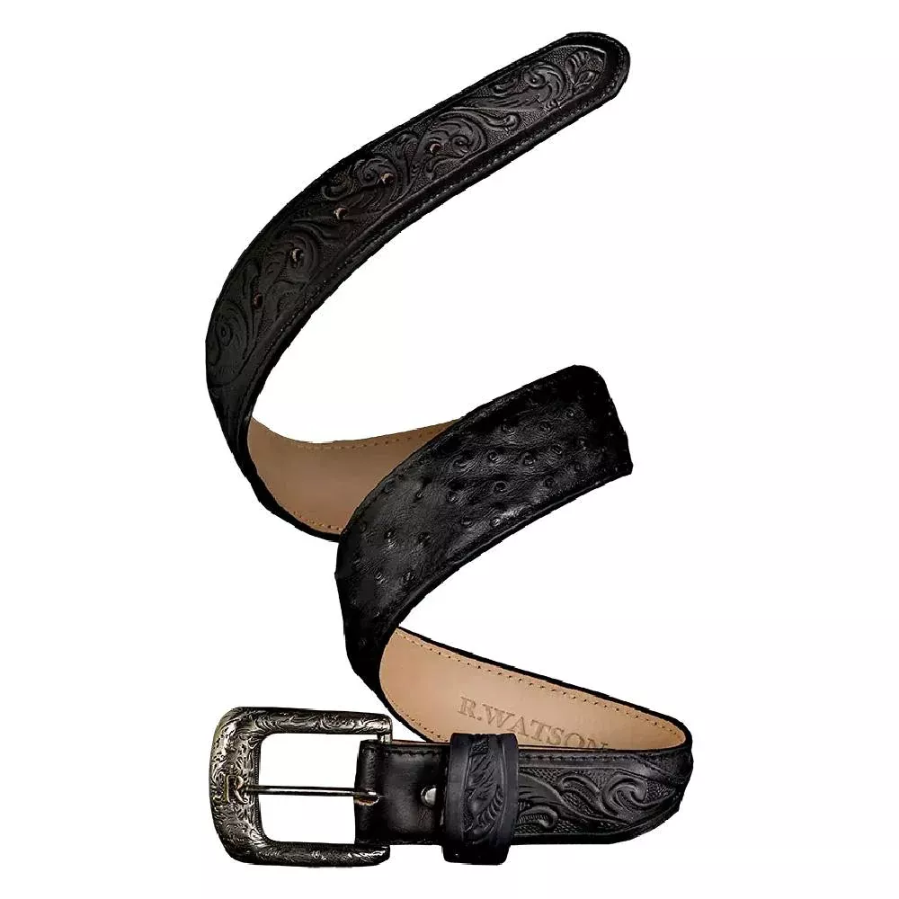 R. Watson Black Full Quill Ostrich Belt