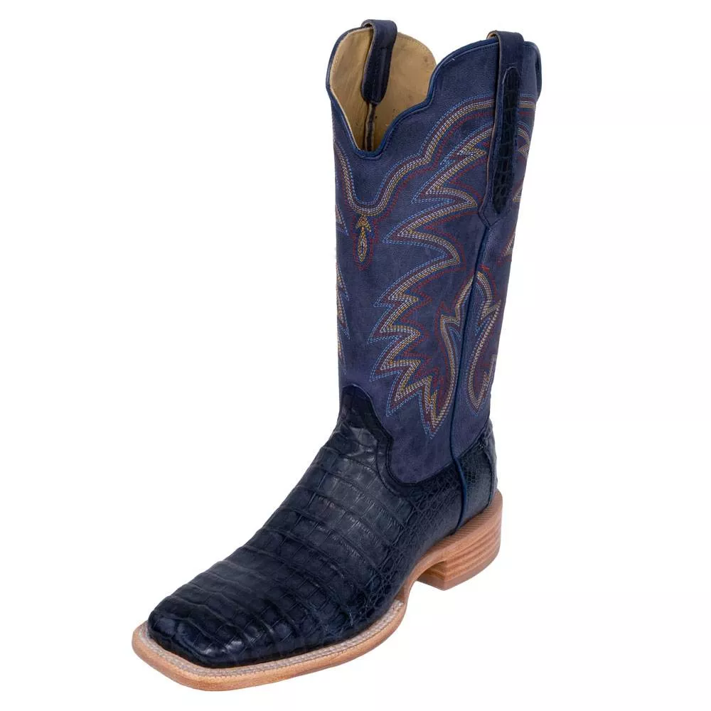 R. Watson Men's Blue Jean Shiny Caiman Square Toe Boot