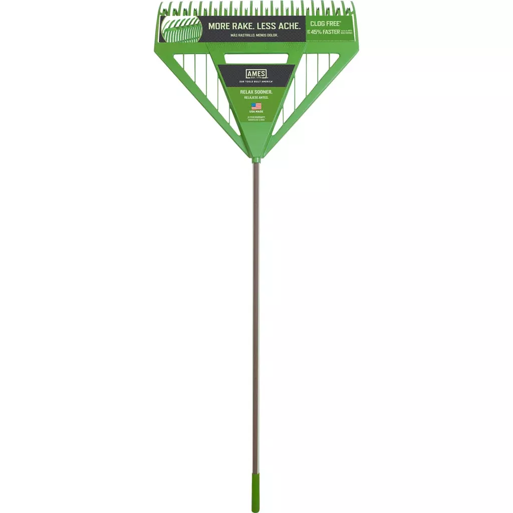 Razor-Back Dual-Tine Poly Leaf Rake, 72 x 26 in, Green
