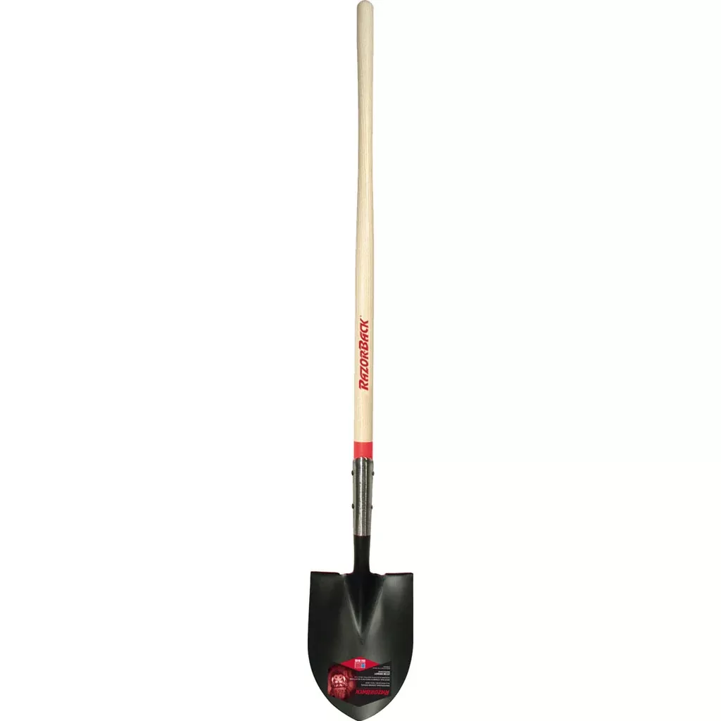 Razor-Back Round Point Shovel, Open Back & Dual Rivet, 58 in