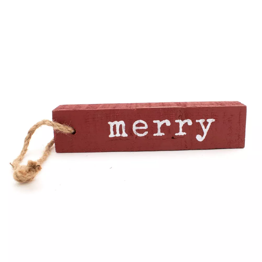 Rectangle 8" Wood Christmas Ornament - Merry