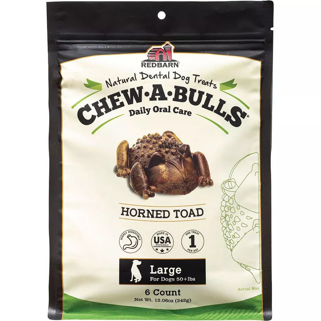 Redbarn Chew-A-Bulls Horned Toad Dental Treats, Large, 6 Pack