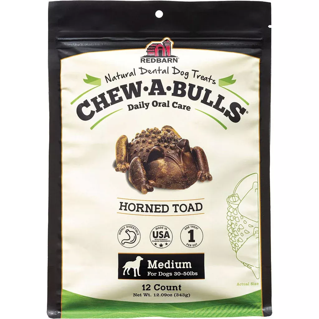 Redbarn Chew-A-Bulls Horned Toad Dental Treats, Medium, 12 Pack