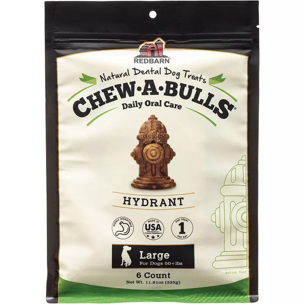 Redbarn Chew-A-Bulls Hydrant Dental Treats, Large, 6 Pack