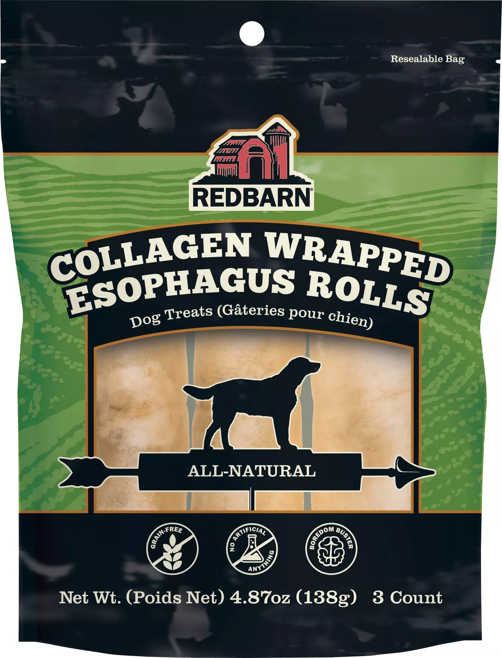 Redbarn Collagen Wrapped Esophagus Roll Dog Chew, 4.87 oz, 3-Pack