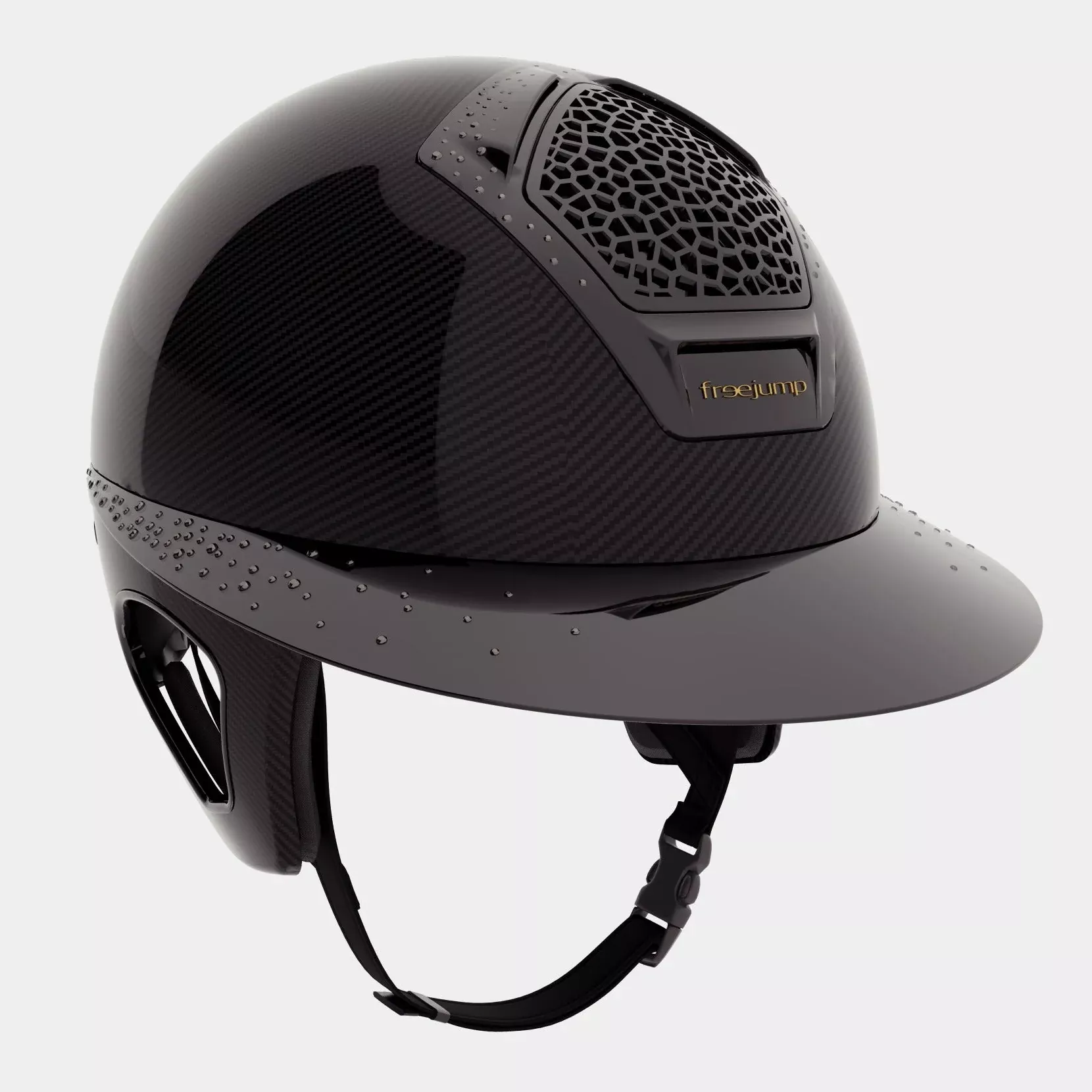 Riding Helmet Carbon Voronoi Precious Crystals with Temple Protection