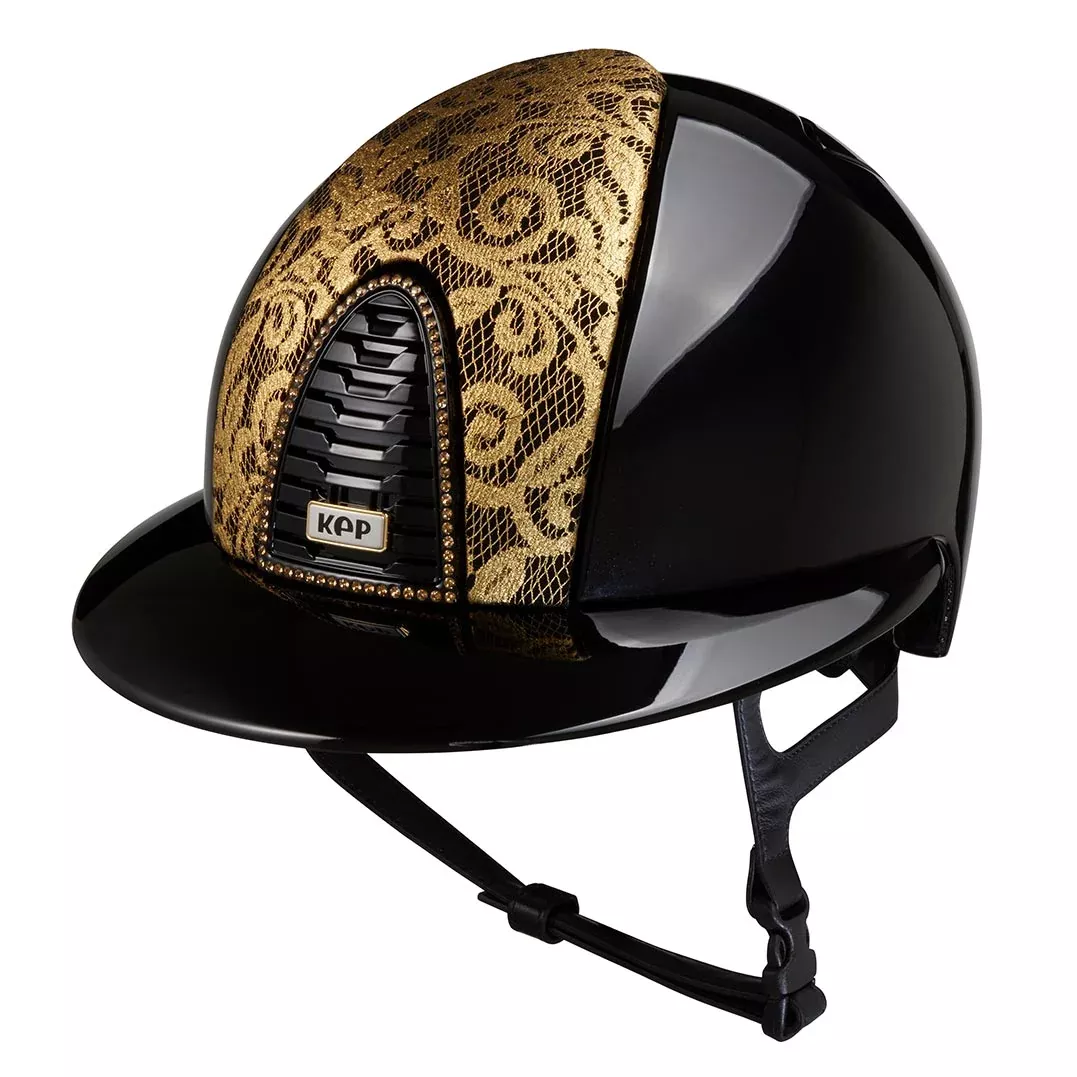 Riding Helmet Cromo 2.0 Black Polish Gold Lace Front with Polo Peak