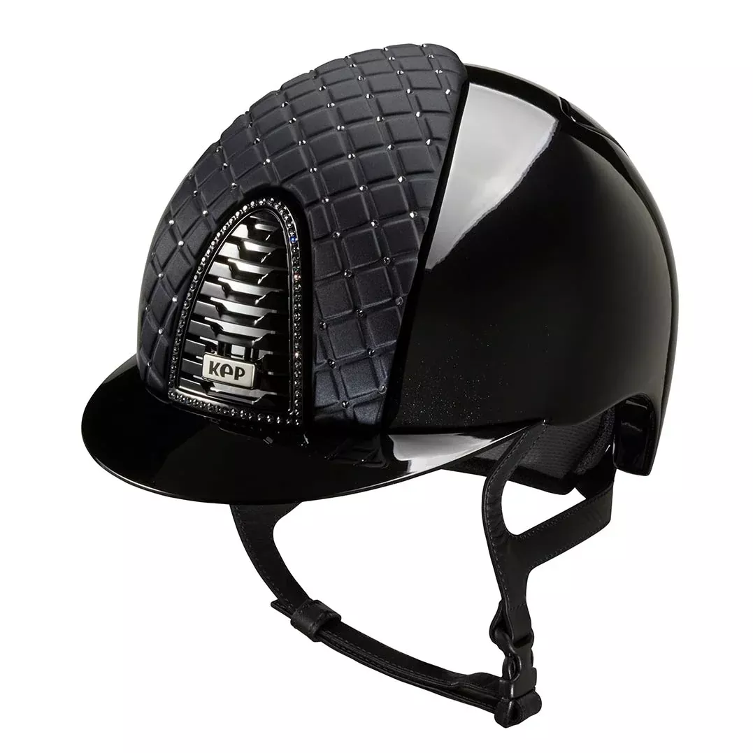 Riding Helmet Cromo 2.0 Black Polish Satin Milano Front with Swarovski